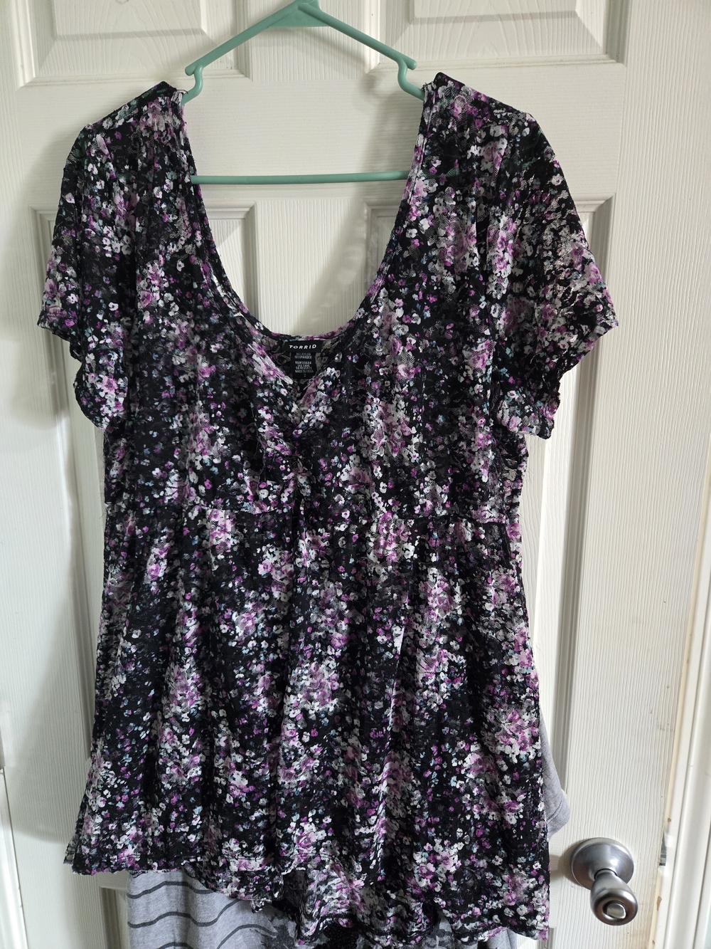 Torrid Black Purple Floral All-Over Lace Babydoll Top Blouse Size 2 2X